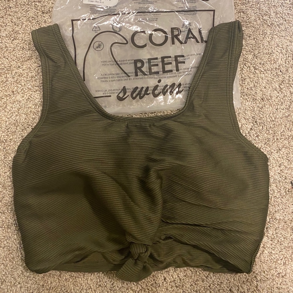 Coral Reef Olive Green Swim Top